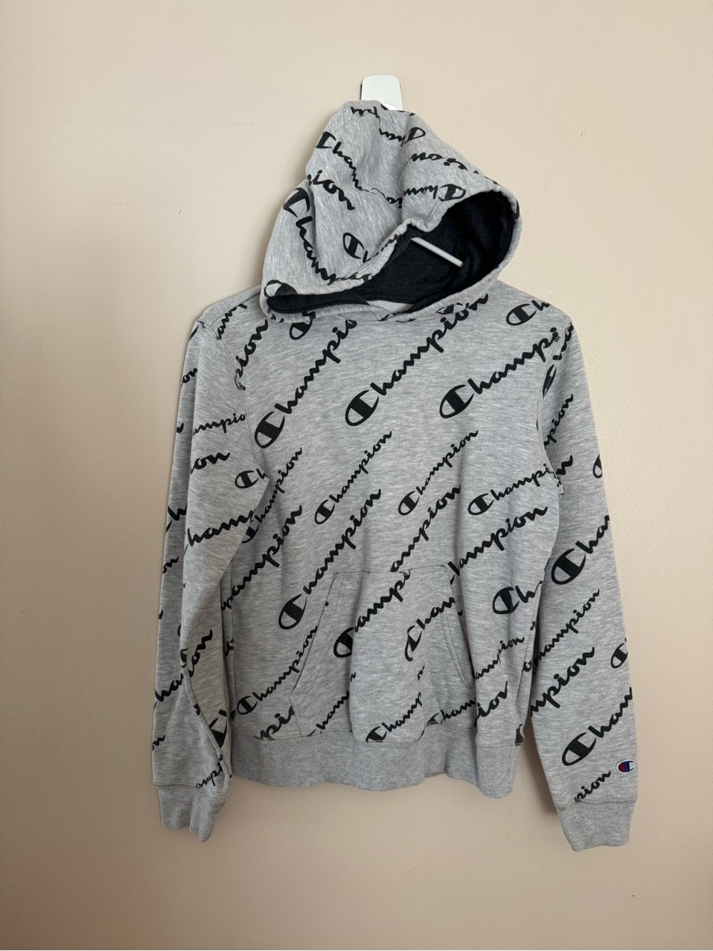 Champion Gray Hoodie with Black Allover Logo
